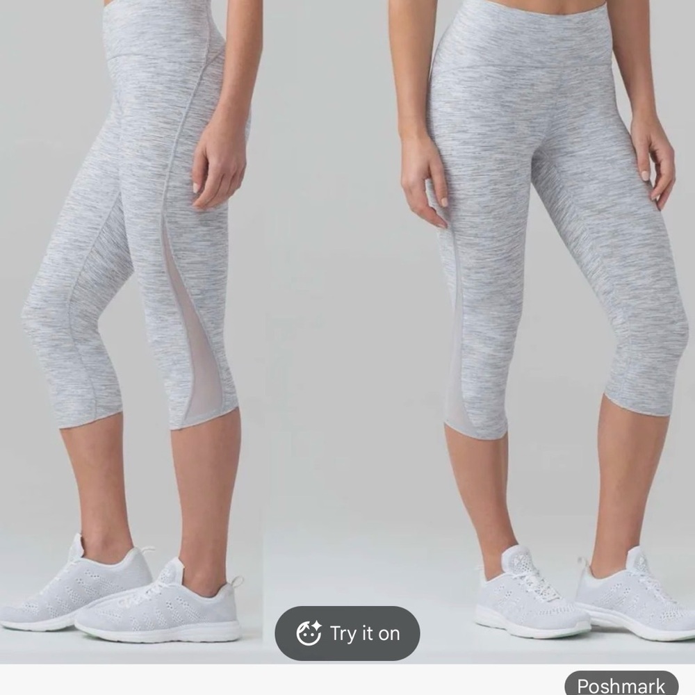 Lululemon Athletica Striped Gray Leggings with mesh detail cropped